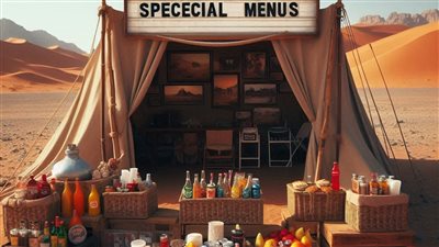 متجر مؤقت و سينما خارجية وقوائم طعام خاصة منطقة مؤقتة في صحراء المرموم