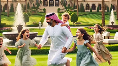 الوليد بن طلال ظهر وهو يلعب بعفوية مع حفيداته داخل حديقة قصره الفخم