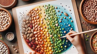 طفل يرسم لوحة رائعة بحبوب البقول